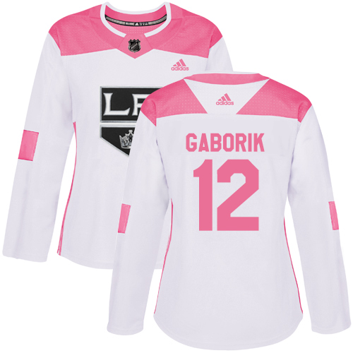 Adidas Kings #12 Marian Gaborik White/Pink Authentic Fashion Women's Stitched NHL Jersey